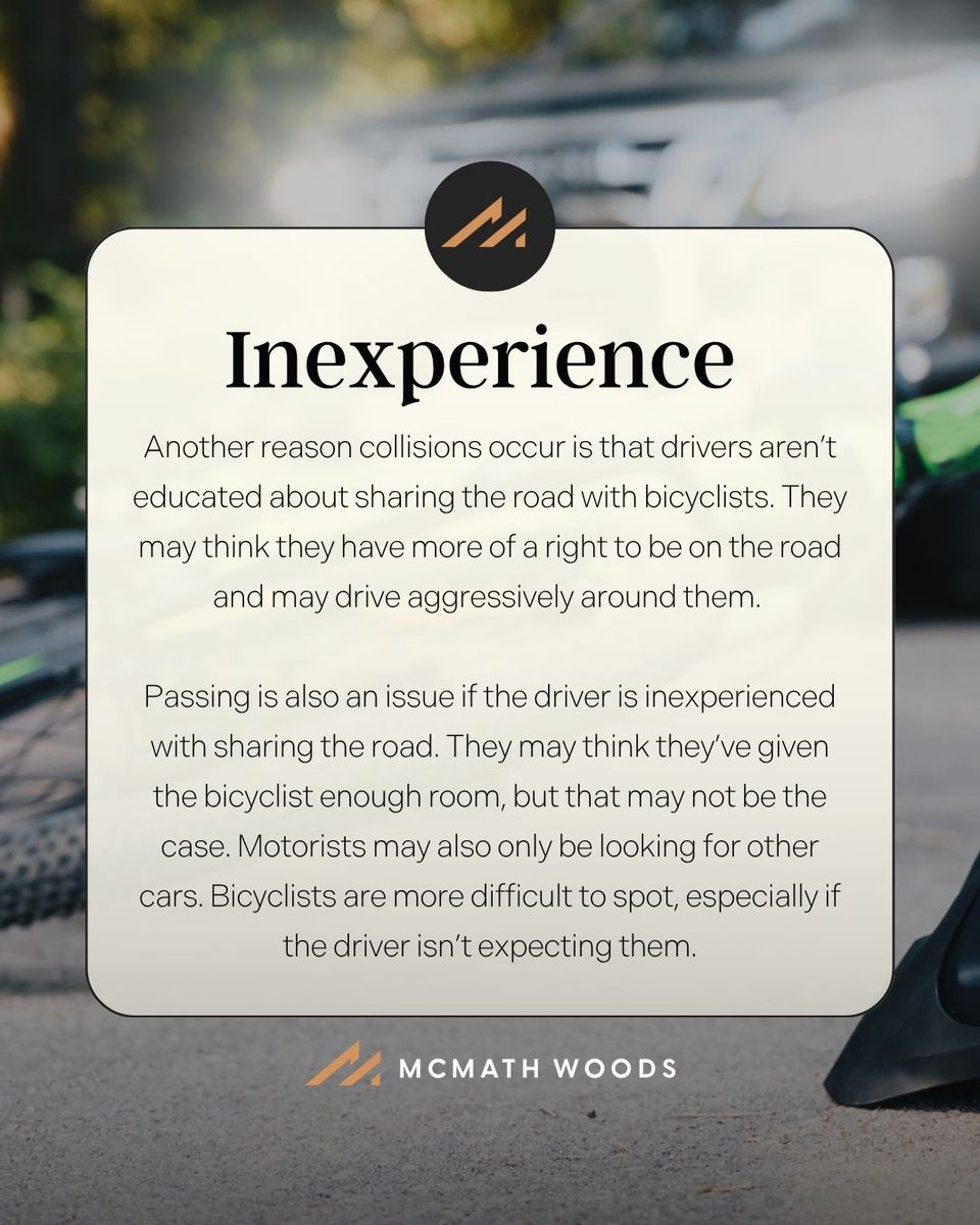 McMathWoods's tweet photo. When a motorist and a cyclist collide, the consequences can be devastating in an instant. 

If you or a loved one has been injured in a motorist vs. cyclist accident, understanding your legal rights is important. Click the link in bio to schedule a free case evaluation. https://t.co/xnRxoXhbJf