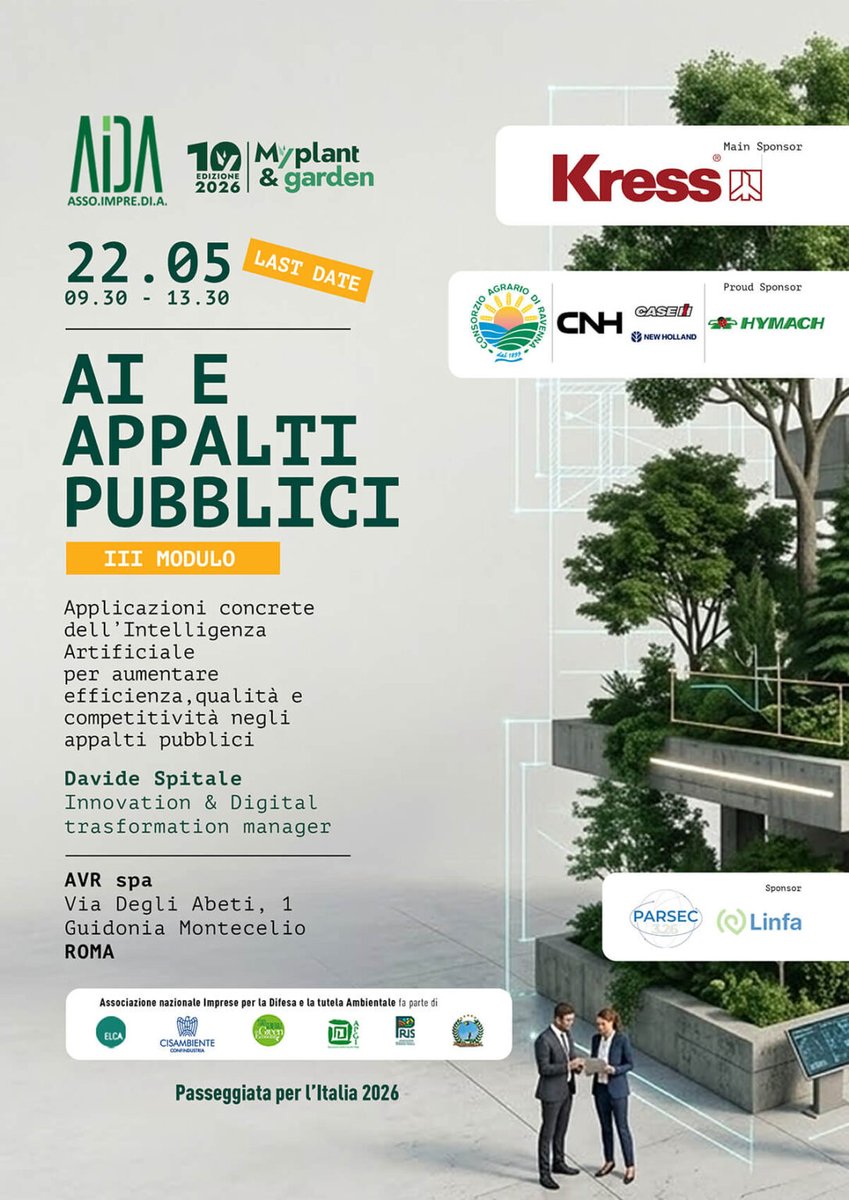 AlzaRating_com's tweet photo. 🚨 Dopo il successo dei primi 2 moduli torna “AI e Appalti Pubblici” 🌿
📅 22 Maggio - 📍 Roma
Applicazioni concrete dell’AI per aumentare efficienza, qualità e competitività negli appalti verdi.
Iscriviti qui https://t.co/pvWR2OMQ2B

#AI #AppaltiPubblici #GreenProcurement https://t.co/bySq7GzIRV