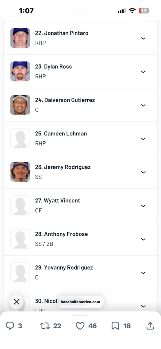 NixaBaseball's tweet photo. Awesome to see Wyatt Vincent on the NY Mets top prospects list at #27! Great start to his season so far! https://t.co/QEnMlmEIt1