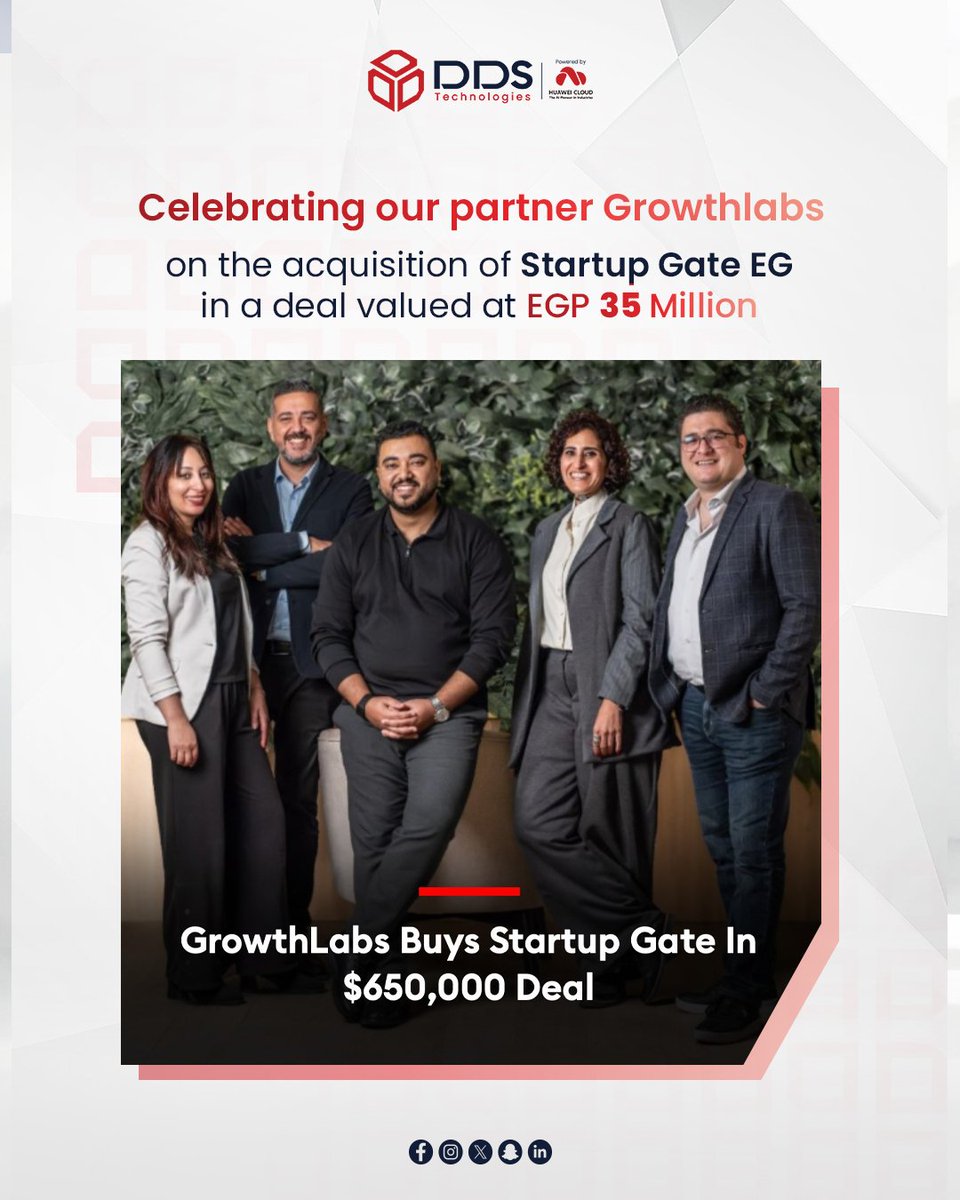 DDS_MENA's tweet photo. We are proud to congratulate our partner GrowthLabs on the acquisition of Startup Gate EG in a strategic deal valued at nearly EGP 35 million.🔥

At DDS Technologies, we are excited to support ambitious partners driving digital transformation, innovation, and sustainable economic growth in Egypt and beyond.

Wishing the Growthlabs continued success and impactful expansion in the years ahead...✨