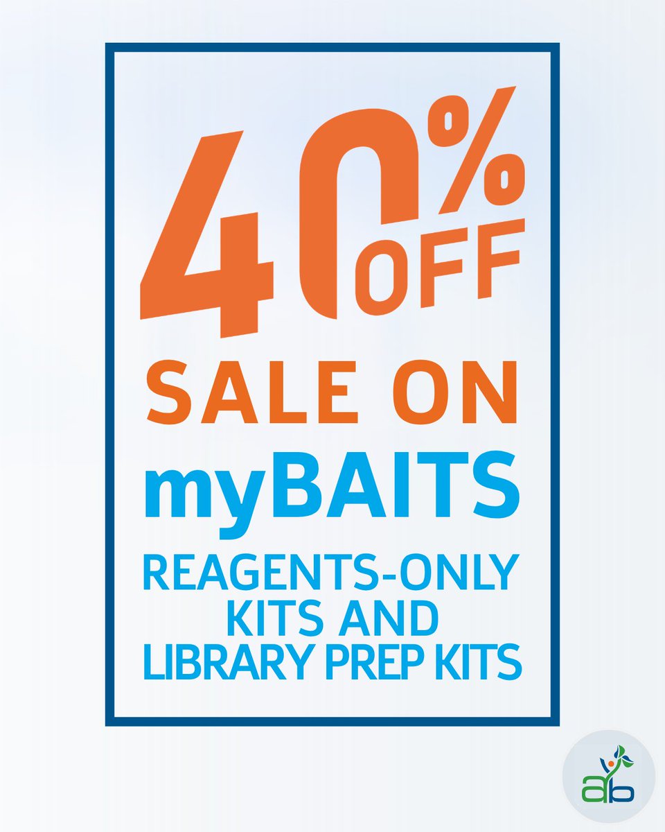 ArborBio's tweet photo. Limited-time savings 
Get 40% off myBaits reagents-only + library prep kits.
Scale studies or start new ones—now’s the time to:
• Lower costs instantly
• Expand workflows on budget
• Keep results consistent
Stock up &amp; accelerate your research ➡️ https://t.co/E9ZG6sdyiU https://t.co/WSMJzcNqD0