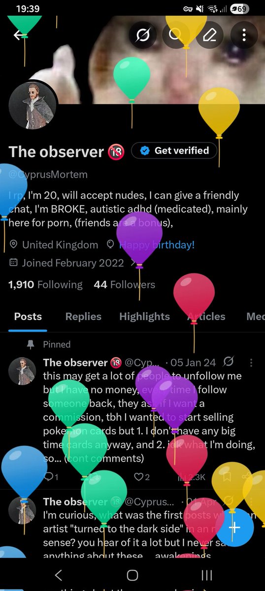 CyprusMortem's tweet photo. 21 now, ready for another year of watching the nsfw side of the art industry, I'm happy, horny and feel fulfilled https://t.co/0jyPw9agro