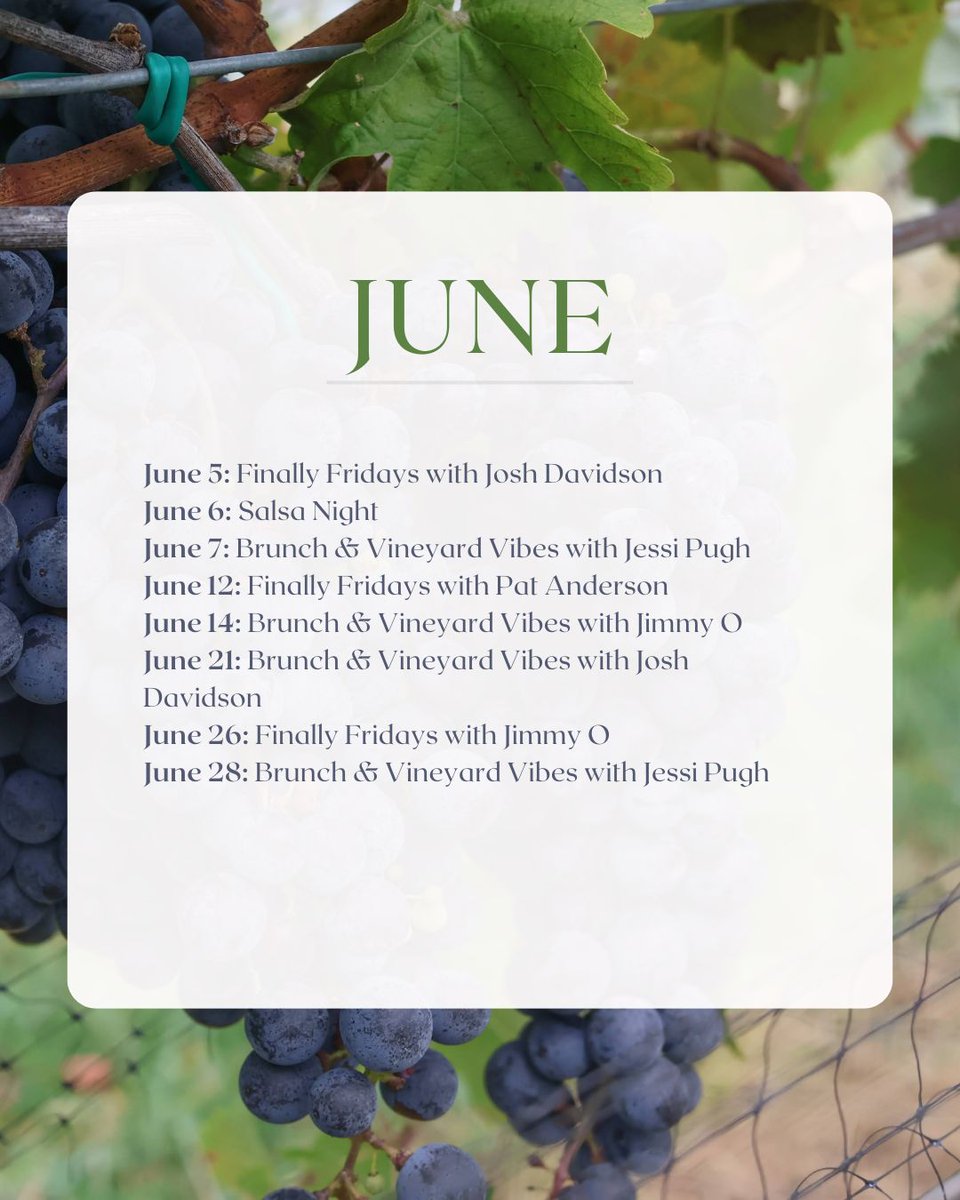 CrossKeysWines's tweet photo. Join us in June! Don’t forget to mark your calendars for our upcoming events! For Bistro reservations, please visit our website.

📆 https://t.co/HmYL5lX91b https://t.co/t1y0flINrr