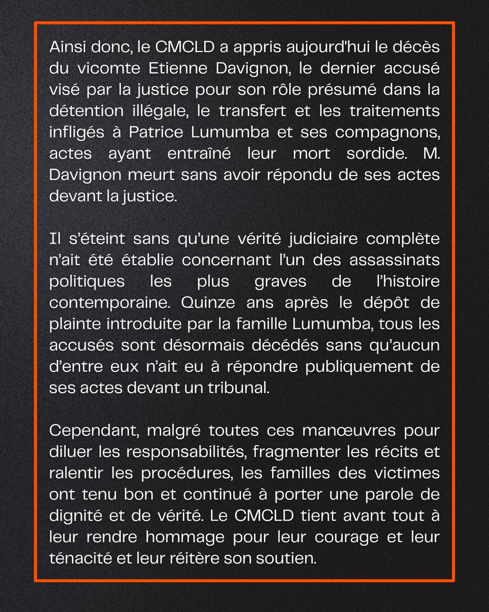 mmoirecoloniale's tweet photo. 🚨 Communiqué de presse

LE DÉCÈS D'ETIENNE DAVIGNON: LE COMBAT POUR LA RECONNAISSANCE D'UN CRIME D'ETAT CONTINUE ✊️

#Lumumba #Mpolo #Okito https://t.co/FbkSo5h01Z