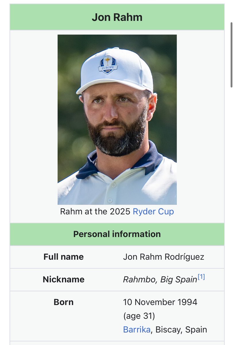 JMN2323's tweet photo. From Jon Rahm’s Wikipedia page. Is literally anybody calling him “Big Spain” https://t.co/H1tlzlCGcH