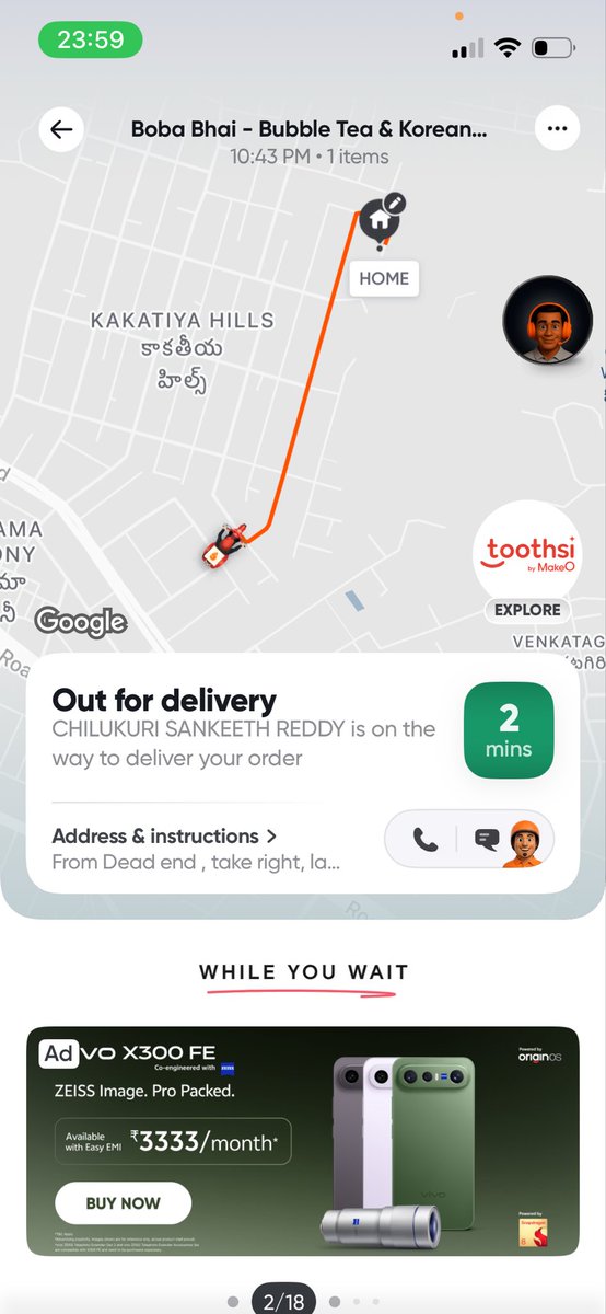alinevarghese's tweet photo. @Swiggy @SwiggyCares new method to cheat people is to cut off the call with human which was already got after a long useless chat with bot. I got cut 4 times. Also Thank you for delivering 15 mins late on a 60min order  and without a straw. Please let me know how to drink boba. https://t.co/Bg2eDlvZxp
