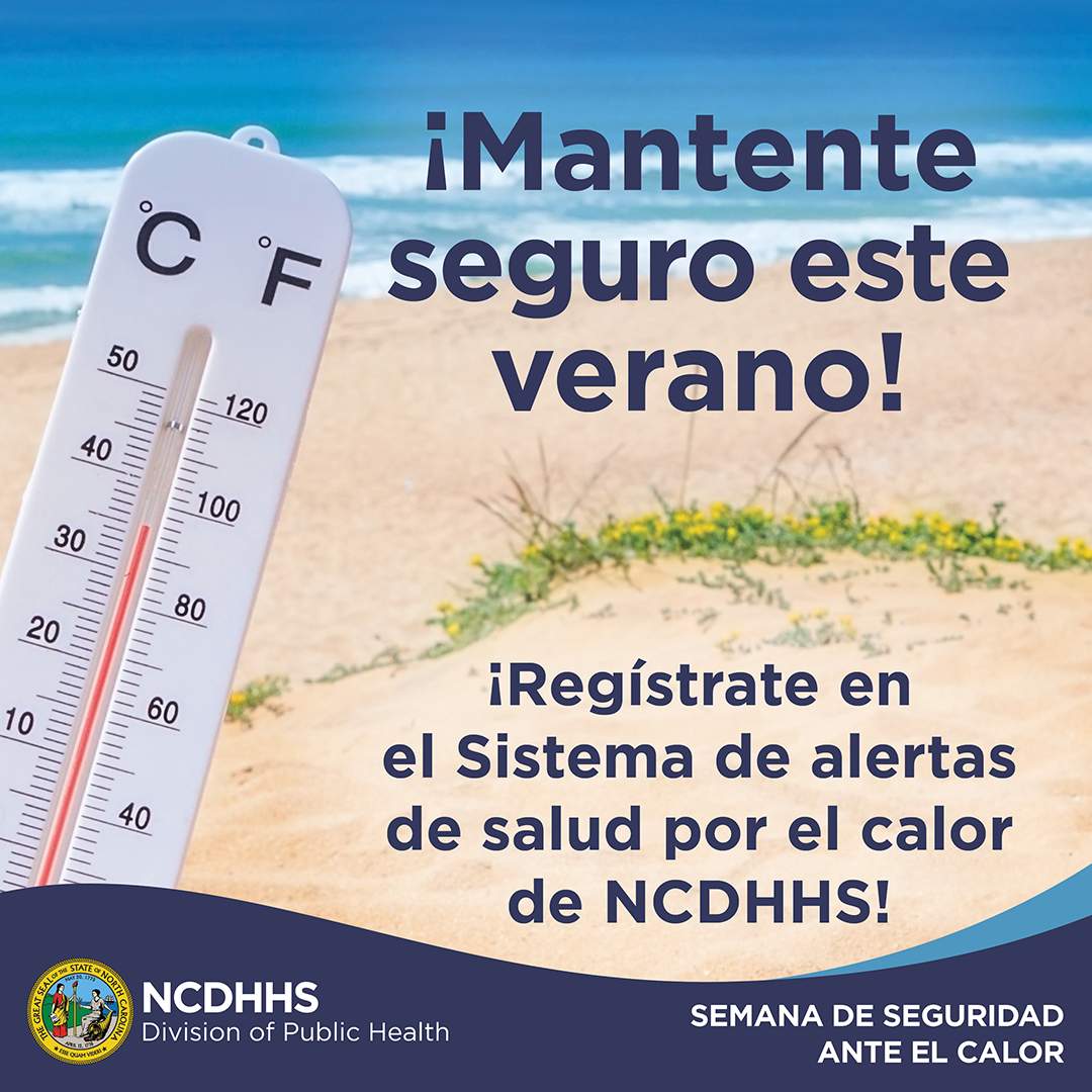 ncdhhs's tweet photo. It's #HeatSafetyWeek in NC! There were over 5,700 emergency department visits for heat-related illness in NC in 2025. As temperatures rise, be prepared and stay safe by signing up to receive heat health alerts from the #NCDHHS Climate and Health Program.

Sign up ➡️ https://t.co/iwOsH70bAn
----------
¡Es la Semana de Seguridad ante el Calor en Carolina del Norte! Hubo más de 5,700 visitas al departamento de emergencias por enfermedades relacionadas con el calor en Carolina del Norte en 2025. A medida que aumenten las temperaturas, prepárate y mantente a salvo registrándote para recibir alertas de salud por el calor del Programa de Clima y Salud del #NCDHHS.

Inscribirse ➡️https://t.co/2yceFDvgTo