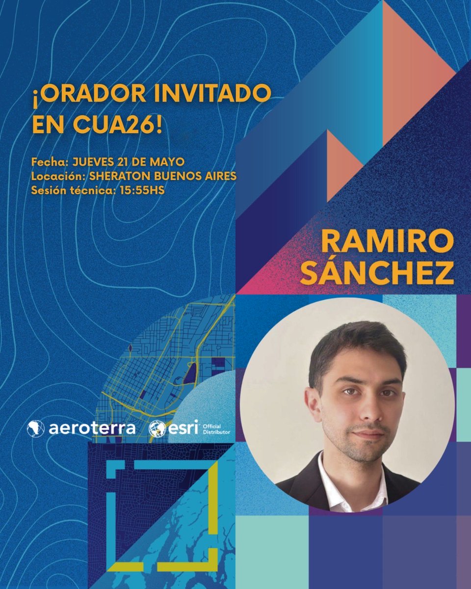 UnitechIbero's tweet photo. 📍Este 21 de mayo estaremos en #CUA26, la Conferencia de Usuarios Aeroterra, en Sheraton Buenos Aires.

Ramiro Sánchez brindará una sesión técnica sobre tecnologías geoespaciales aplicadas a la investigación 🔍🌎

¡No te lo pierdas!

#UnitechIberoamericana https://t.co/Aydc0m7zgh