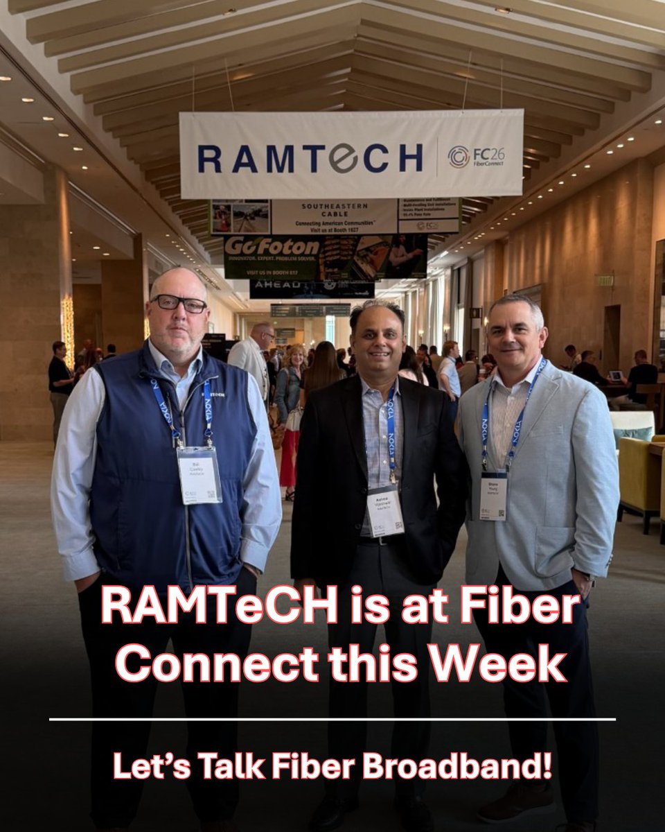 RAMTeCH_Corp's tweet photo. The RAMTeCH Telecom team is at Fiber Connect 2026 this week! We’re excited to be part of the conversations shaping the future of broadband. Attending? Be sure to connect with our team to learn how RAMTeCH is helping organizations modernize &amp; streamline their telecom operations. https://t.co/p6yI78ZfPi