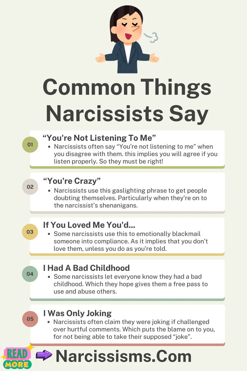 JonRhodesUK's tweet photo. Here's some common things narcissists say... https://t.co/IyYrLgIibl
