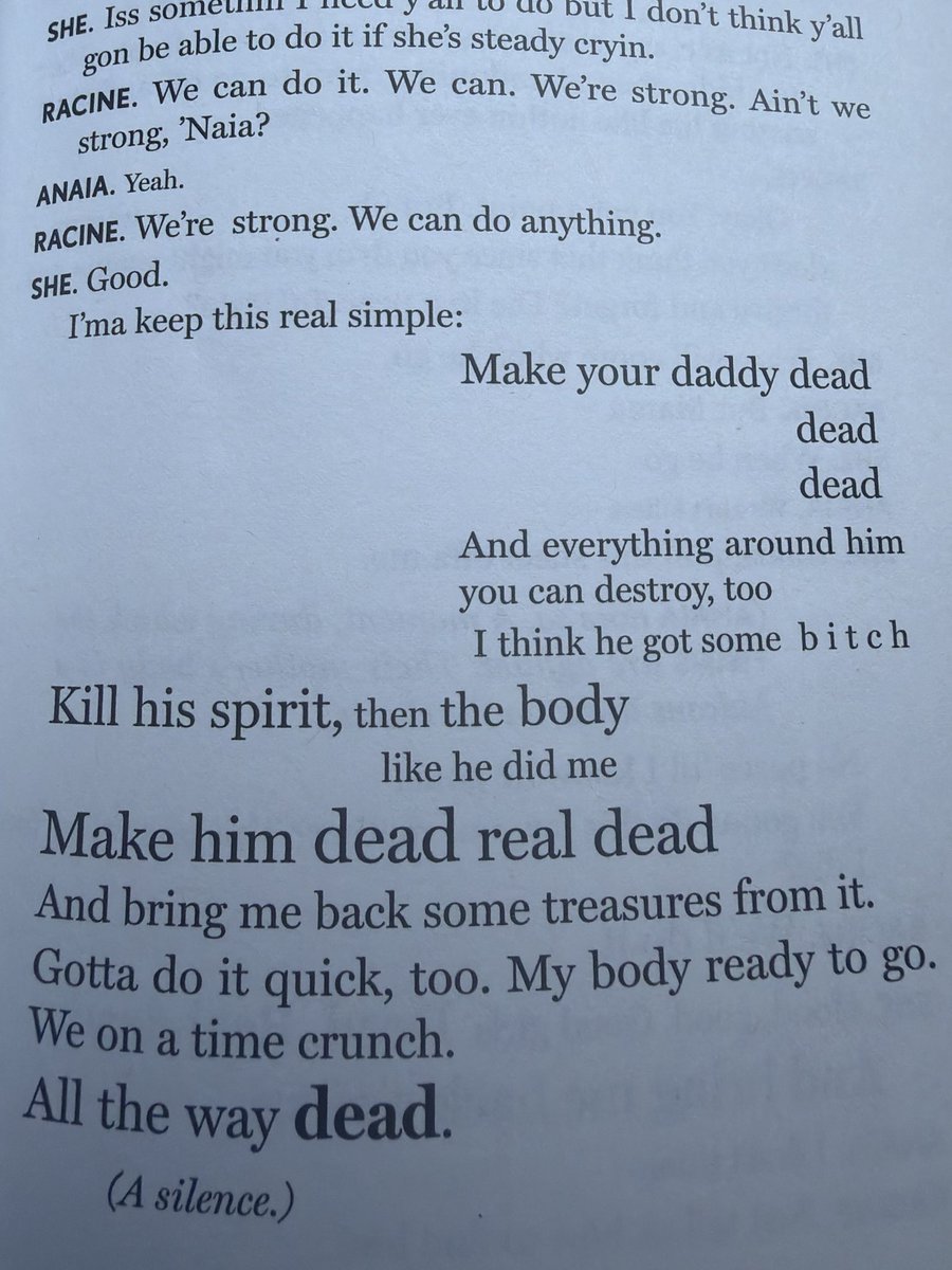 TrChSpHa's tweet photo. Looking forward to reading the screenplay when that comes out. But there’s something so special about Harris’ stylization in her play’s text. https://t.co/QClNxAs1Mj