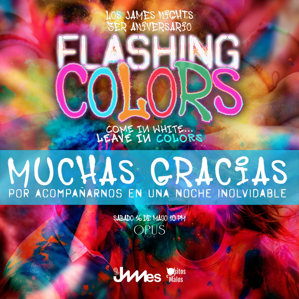 LosJamesLS's tweet photo. ¡La respuesta a FLASHING COLORS fue impresionante! 🤩

Gracias a todas las parejitas que nos acompa��aron en nuestro 3er aniversario y llenaron el venue de colores, energía y buena vibra 🎨🔥

Los queremos - M&amp;A 🤍

Próxima parada: WORLD FIESTA ⚽️🏟️
Nos vemos el 13 de junio https://t.co/7OEUrFhFPI