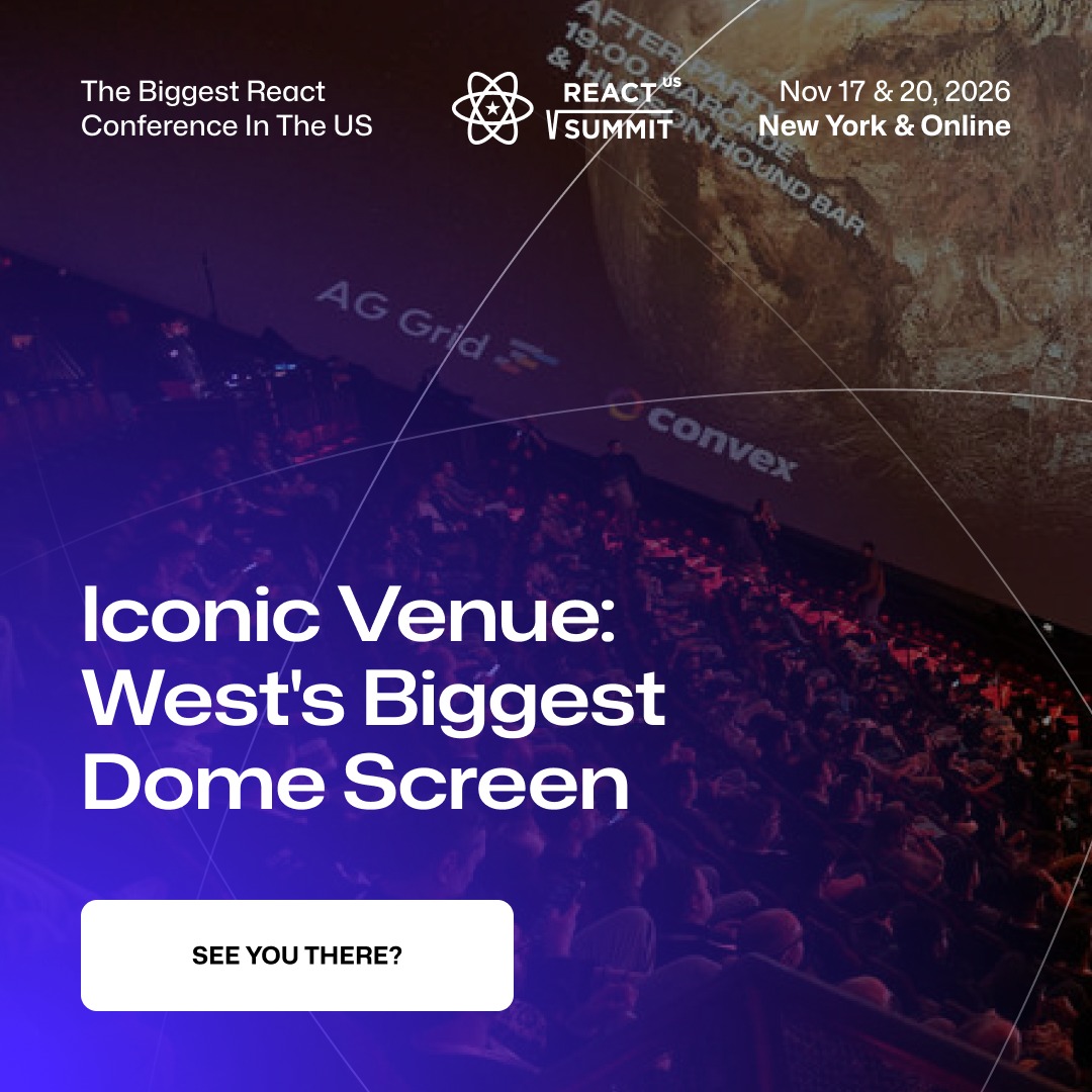 ReactSummit's tweet photo. 🚀 Dome screens. 50+ open source authors. Arcade parties. Scenic ferry rides. NYC between sessions. React Summit US is coming — Nov 17 &amp; 20, New York. Register before it sells out.