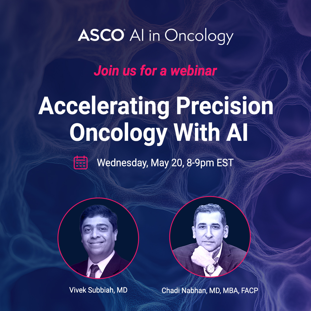 ASCOPost's tweet photo. Don’t miss your chance to join leaders in AI-enabled cancer care, @chadinabhan and @VivekSubbiah,  for a discussion on how #AI is advancing precision oncology, improving patient care, &amp; helping clinicians make more informed treatment decisions.
Register: https://t.co/EgQ92Cw5Ca https://t.co/7dhGQtbXNS