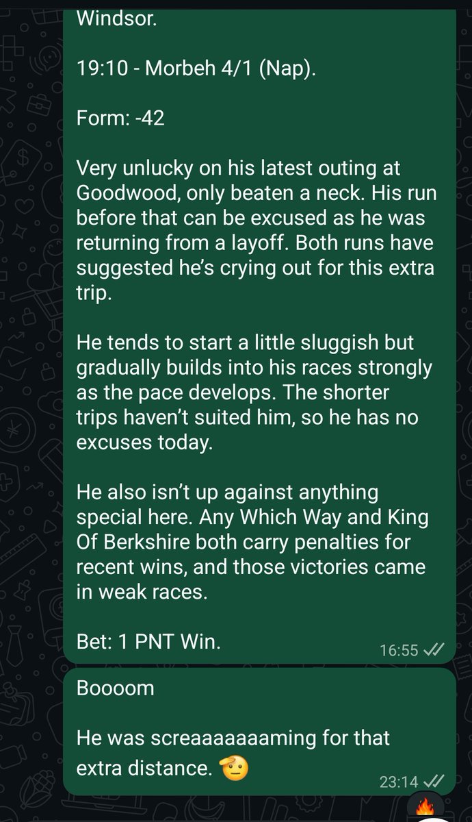 Elite_Nation26's tweet photo. Booooom 💥

Easy winner.

He was screaming out for the extra distance, exactly as I thought. Travelled strongly, picked up late, and got the job done nicely.

Another solid read. ✅🔥 https://t.co/0PHUVQlJge