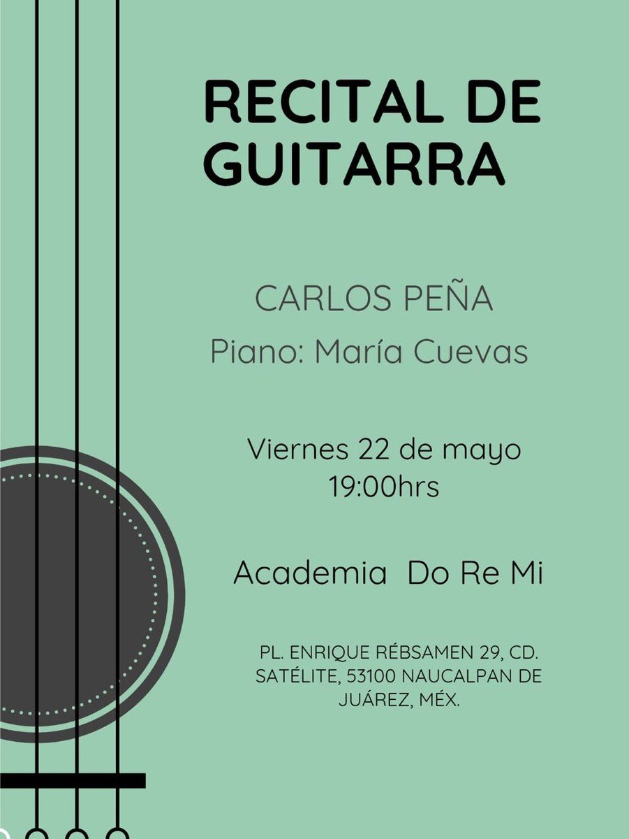 DoremiAcademia's tweet photo. Están cordialmente invitados al siguiente recital, en el que el guitarrista Carlos Peña estará acompañado por María Cuevas, ex-alumna de nuestra academia, en el piano.

La entrada es libre, procuren reservar. ¡Aquí los esperamos! 🎶 https://t.co/0Li8fEvZIP