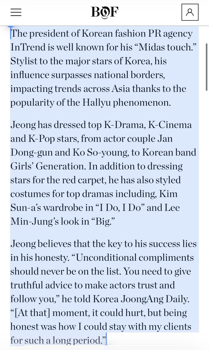 kittybokiy's tweet photo. @CherstyIes Stop lying and at least try to lie properly next time because BOF literally described him as “well known for his ‘Midas touch.’ Stylist to the major stars of Korea.” https://t.co/wFxsB4lLl9