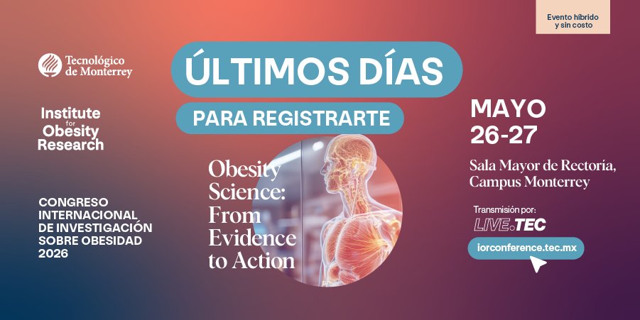 IOR_Obesity's tweet photo. 🔴 ¡Todavía estás a tiempo! 
Sé parte del espacio donde especialistas compartirán los avances sobre ciencia y salud.
📍 Sala Mayor de Rectoría y transmisión por https://t.co/JTRXH497eA
 📅26 y 27 de mayo
👉 Registro en https://t.co/IteFMBfcAz https://t.co/QnQADAbzCM