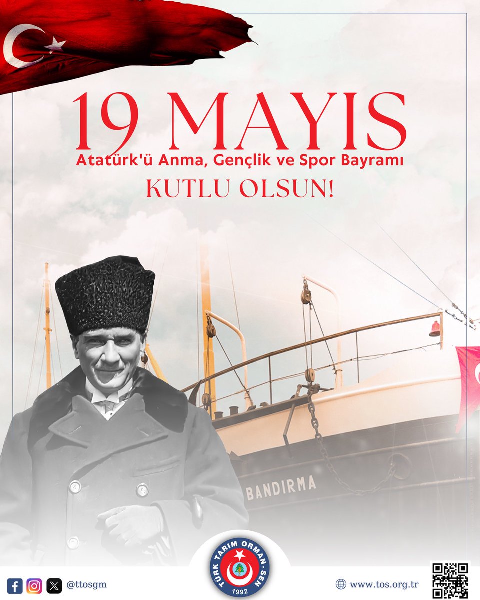 ttosgm's tweet photo. 107 yıl önce bugün Samsun’a atılan ilk adım ile; “Milletin bağımsızlığının, yine milletin azim ve kararıyla kurtulacağına” inanan, Dünya'ya Türklerin hiçbir zaman esaret altında yaşamayacaklarını gösteren, başta Ulu Önder Gazi Mustafa Kemal Atatürk, silah arkadaşları ve aziz şehitlerimizi saygı, minnet ve rahmetle anıyoruz.

19 Mayıs Atatürk’ü Anma, Gençlik ve Spor Bayramı’mız Kutlu Olsun. 

@AhmetDemirciTOS 
Genel Başkan
Yönetim Kurulu Adına