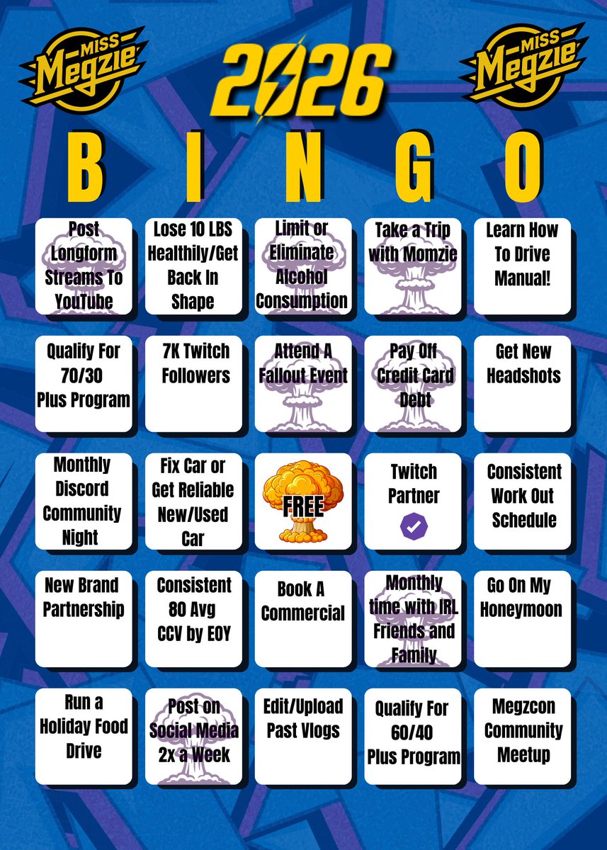 MissMegzie's tweet photo. Halfway through 2026 and I am just 2 spots away from Bingo!! Will it actually happen this year?
.
.
.
.
.
.
.
#StreamerGoals #2026Bingo #TwitchPartner #PartnerPush #MissMegzie https://t.co/3ODdqbwjmw