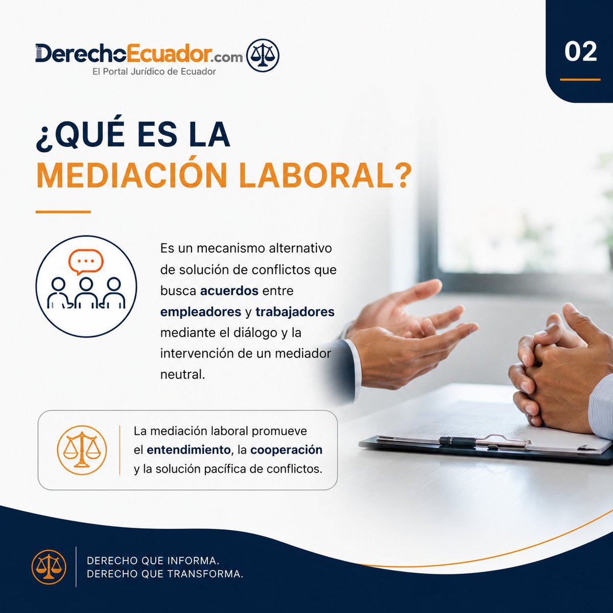 derechoecuador's tweet photo. ⚖️📘 MEDIACIÓN LABORAL

La mediación es un mecanismo alternativo de resolución de conflictos que promueve el diálogo y la búsqueda de acuerdos entre las partes.

Conoce más en:
🌐 https://t.co/WY7wabaYBG

#DerechoEcuador #MediaciónLaboral #DerechoLaboral https://t.co/W6aSiMkk6p