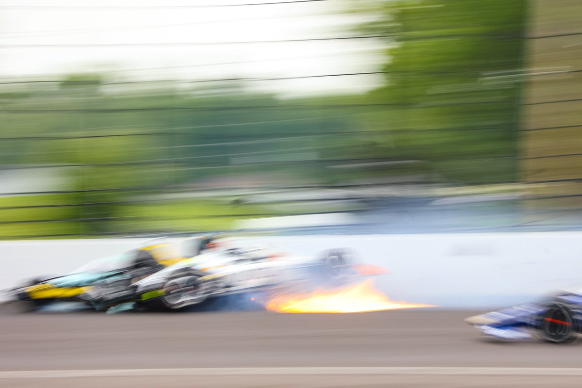 Chad200's tweet photo. Glad Rossi is okay, that sound always makes me cringe. I believe @ConorDaly22 had a front row seat too, great avoidance there. Wish I didn't have my shutter speed so low (1/50). #IndyCar #Indy500 https://t.co/3KN4JuWW3L