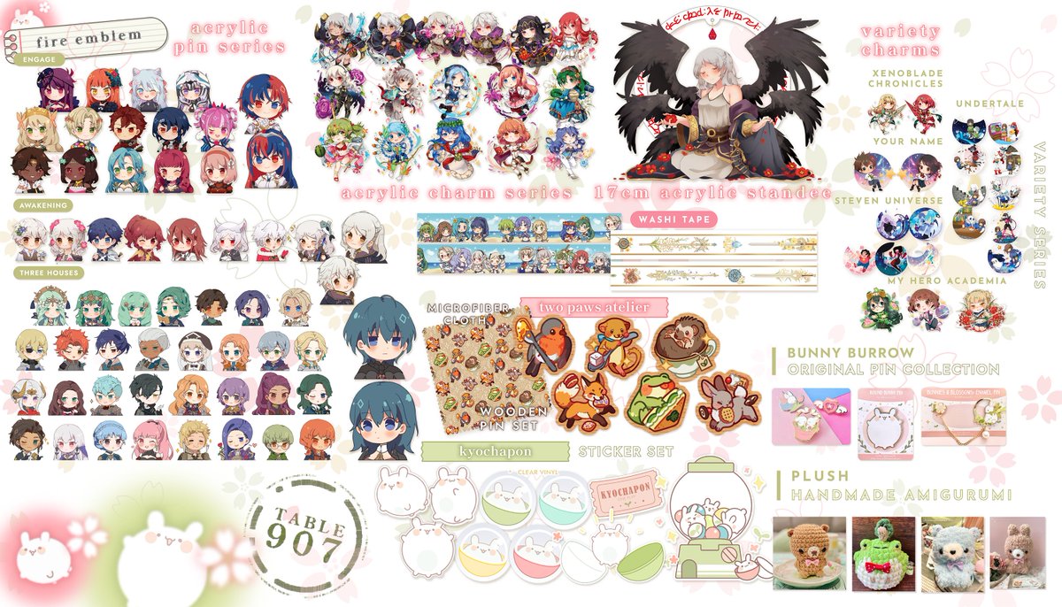 kyousa38's tweet photo. Here's my catalog for Fanime 2026! Find me at AA907 🥳!  I'll have merch of Fire Emblem, Project Sekai (PRSK / PJSK), Love and Deepspace (LADS), assorted series, and my original bunny garden items!

You can also order for pickup below ⬇️! #fanime2026 #fanimecon #artistalley https://t.co/34repW6NZw