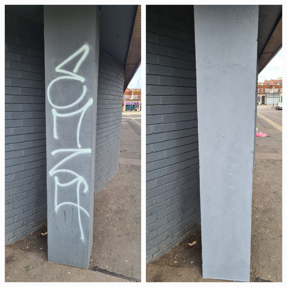 mike56200's tweet photo. Painting off scribble in Walsall Town centre yesterday. I had this colour matched paint specially for this building that's all painted.  It stops the place being a dump https://t.co/hX9aGguqRV