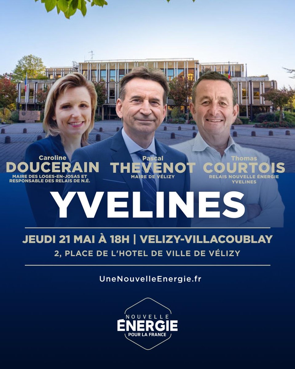 thomcourtois's tweet photo. Bonsoir à tous. C’est dans 3 jours. Venez rencontrer l’équipe de Nouvelle Énergie Yvelines. Nous serons reçus par @PascalThevenot, maire de Vélizy et soutien de la première heure de @davidlisnard et @carodoucerain responsable Relais de NE. Inscrivez vous https://t.co/Lc4qKX2ayj https://t.co/SdXNlnUi1M