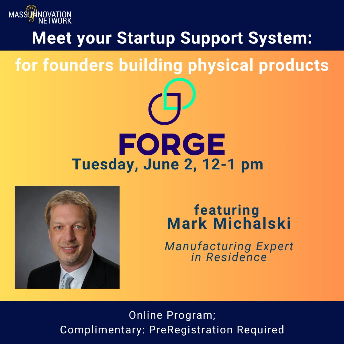 ne_inno's tweet photo. Join us Tuesday, June 2 from 12:00–1:00 PM for a virtual session with FORGE, supporting hardware and physical product startups across Massachusetts. If you’re building a physical product or manufacturing component, this session is for you.

Register now: https://t.co/r6XiC9aIqZ https://t.co/5SKSUXjbiU