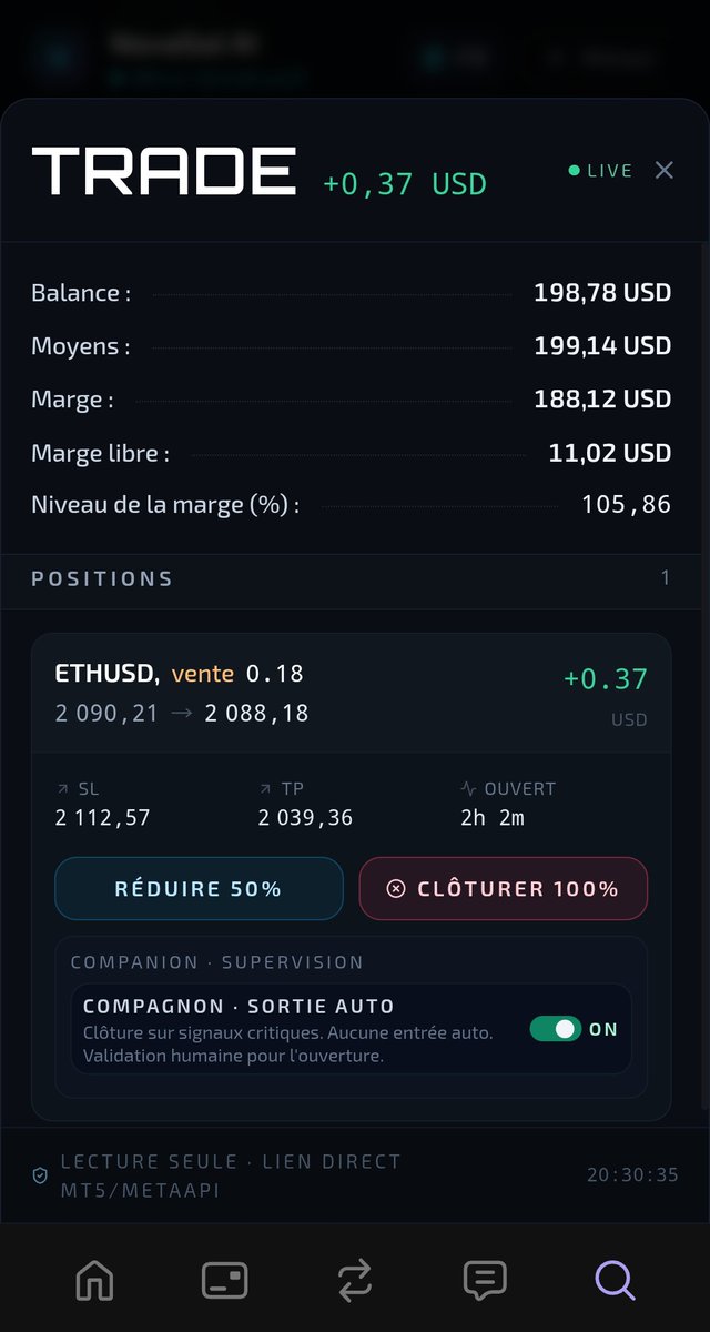 AiNovasol's tweet photo. NovaSol AI • MT5 Live Update

Engine connected • Risk Engine active on Gold • Live positions running

Web3 (Phantom/Jupiter) + TradFi (MT5) in the same system.

Human validation first. Always.

Progress step by step.

#MT5 #Gold #NovaSolAI https://t.co/36hJflaDGG
