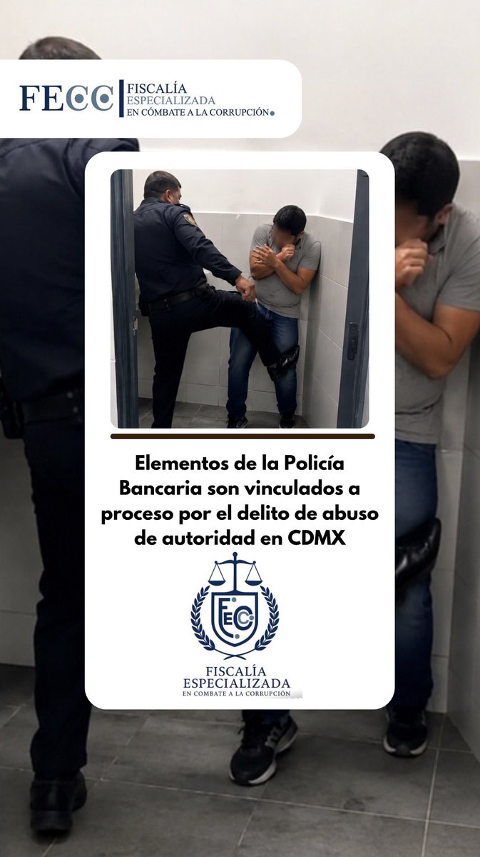 FECCCDMX's tweet photo. 🚨 Elementos de la Policía Bancaria fueron vinculados a proceso por presunto abuso de autoridad en un juzgado cívico de CDMX.

La FECC reiteró que no habrá tolerancia para abusos de autoridad ni actos que vulneren la legalidad y la justicia. https://t.co/a9PFHMpXLi