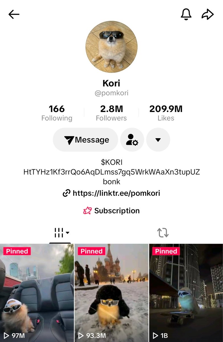 CrypTicKori's tweet photo. Hey @binance I just realised $Kori the pom has a bigger tiktok than you?

1 billion views on a single video can you match that?
Kori also has ip rights and was shared by Instagram on their main page.
With ca in all bio's 

I think kori can bring you some better out reach with web2 to web3.. 
If you would like me to put you in contact with the dog owner just dm me.
Thanks