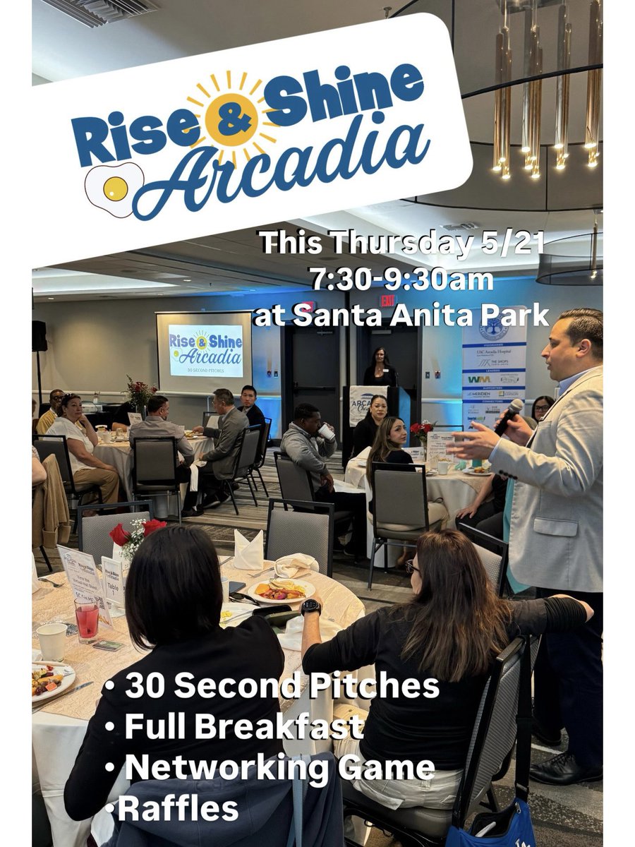 ArcadiaChamber's tweet photo. Join us for a morning of networking, breakfast, &amp; great connections at Santa Anita Park!

📍 Santa Anita Park
🗓 Thurs, May 21
⏰ 7:30–9:30am

Bring your business cards and your best morning energy! ☕✨

Sponsored By: 
Pure Media Marketing 
Always Best Care https://t.co/73WHcFaBZx