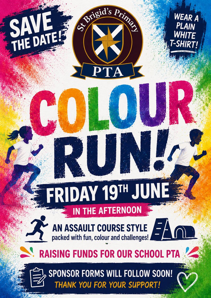 StBrigidsPTA's tweet photo. Children are required to wear a white T-shirt for the event. Please note that the activities will be messy, so children should not wear anything new or special, as the colour powder may not fully wash out. The powder is made from cornstarch, non-toxic&amp;safe. @nlcstbrigid https://t.co/HRN8zy0hLd