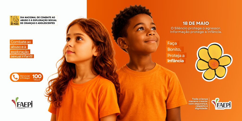 faepi_oficial's tweet photo. 🧡 O silêncio protege o agressor. A informação protege a infância.

Toda criança merece crescer com segurança, respeito e dignidade.

📞 Em casos de suspeita ou denúncia: Disque 100
#ProtejaAInfância #FAEPI #FaçaBonito #18deMaio #InfânciaSegura https://t.co/nY42MjvbsR