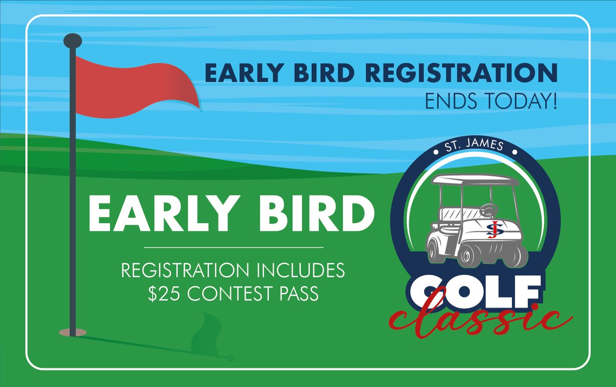 SJS_Bulldogs's tweet photo. EARLY BIRD REGISTRATION ENDS TODAY! Receive full-access pass to ALL contests:
• Hole-in-One
• Beat the Pro
• Liquor Putt
After today, contest entry will be an additional $25 fee.
Visit to register or for more info => https://t.co/Hh4o5XakPJ
#SJSAH #StJamesSchoolAH #SJSBulldogs https://t.co/gH1frWjky0