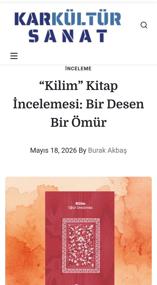 ugurdemircan_tw's tweet photo. Burak Akbaş hocam Karöykü dergisinde Kilim'i değerlendirmiş. Teşekkürler.

https://t.co/6HNsnKjaYC https://t.co/gkaQeUQQF6