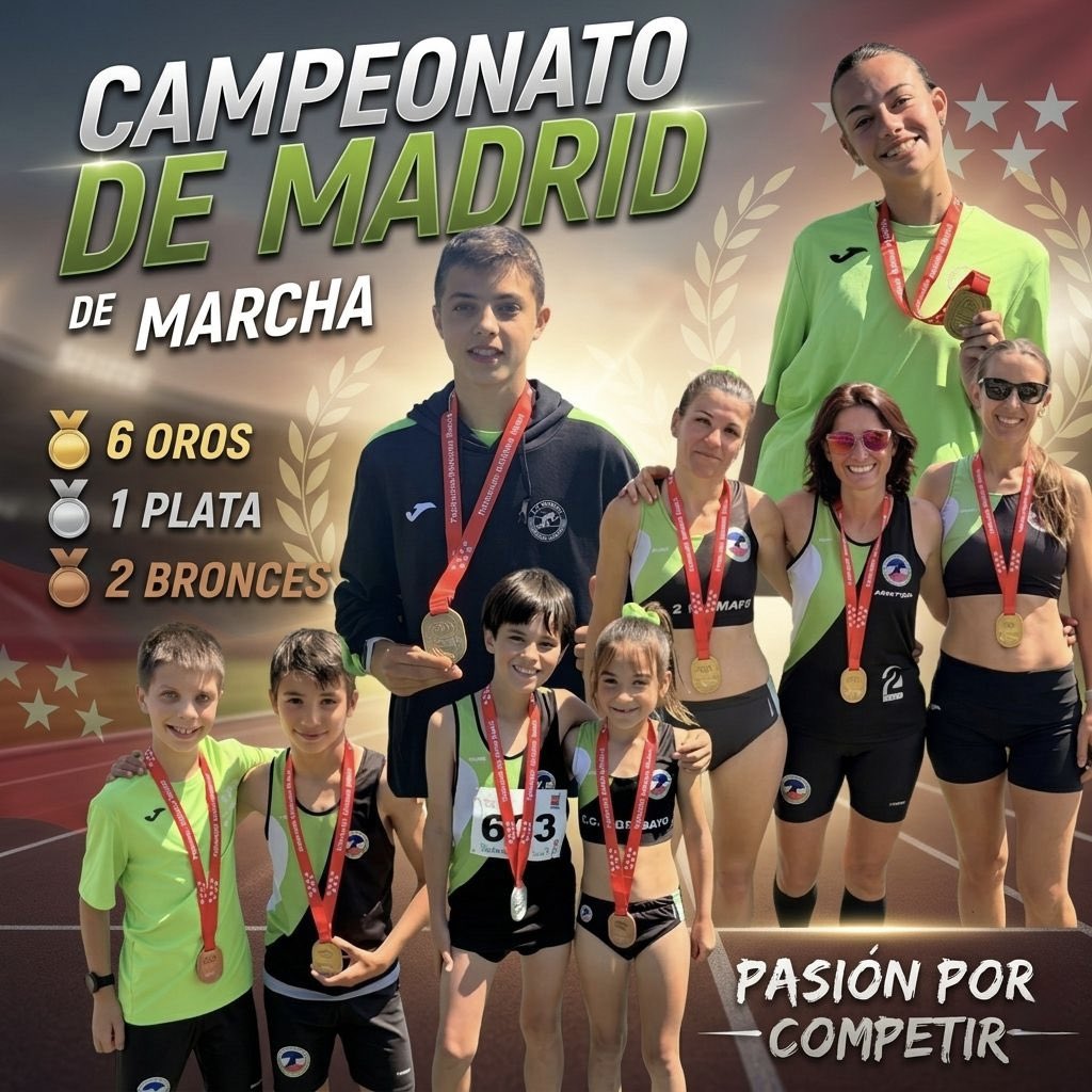 AAMostoles's tweet photo. 💚 Campeonato de Madrid de Marcha 💚
Gran fin de semana para nuestros atletas, logrando 9 medallas: 🏆 6 oros 🥈 1 plata 🥉 2 bronces
Además, Nico Sancho batió el récord de Madrid de 2000m marcha Sub-14 🔥👏
¡Enhorabuena a atletas, entrenadores y familias por el gran trabajo! https://t.co/1IiNzcCdWa