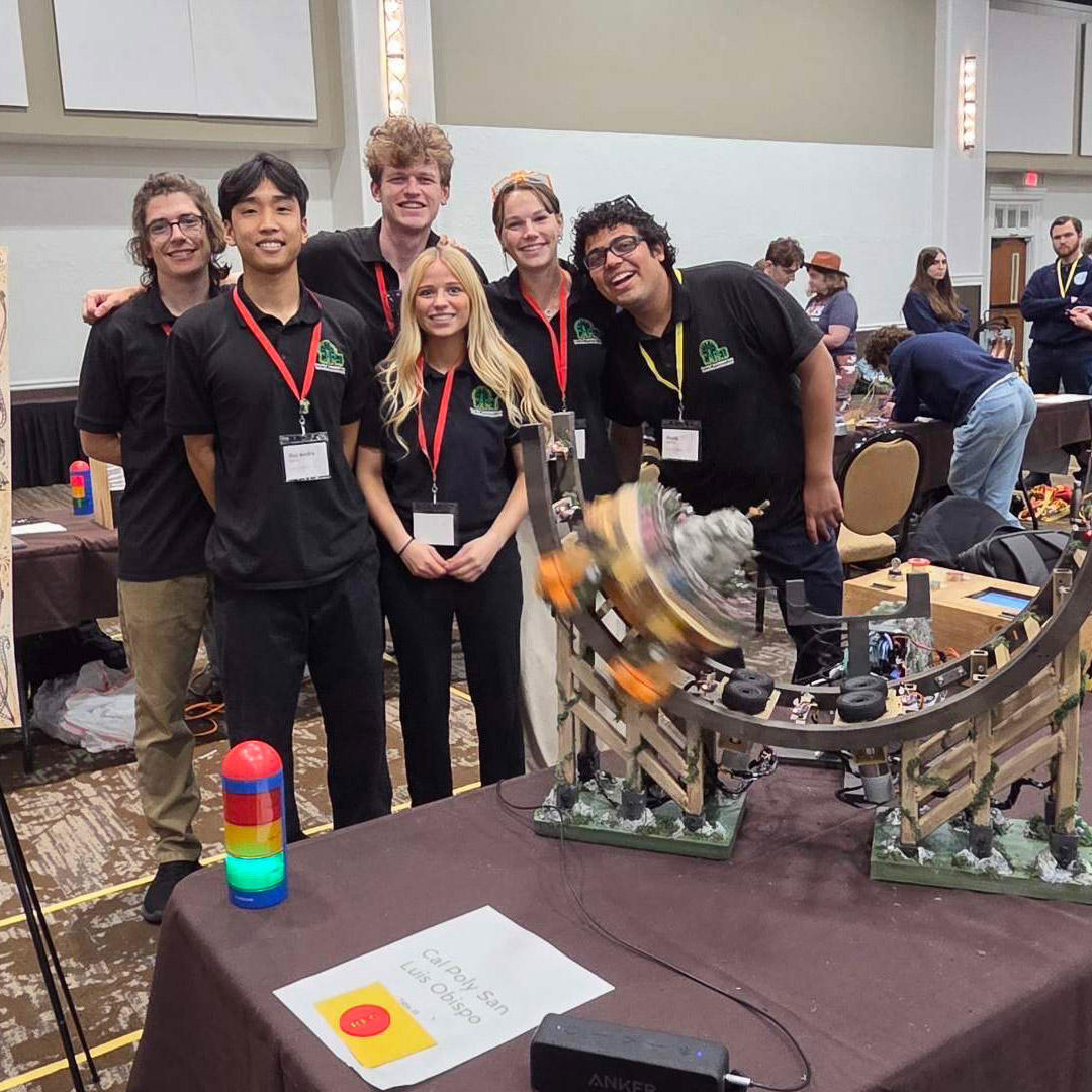 PolyEngineering's tweet photo. Cal Poly’s CAPED team won first place in the West Division and the Impact Award at the national 2026 Ride Engineering Competition.

Their ride, Round Table Twirl: A Knight’s Ascension, helped earn top honors, https://t.co/5YmLBQsMKh