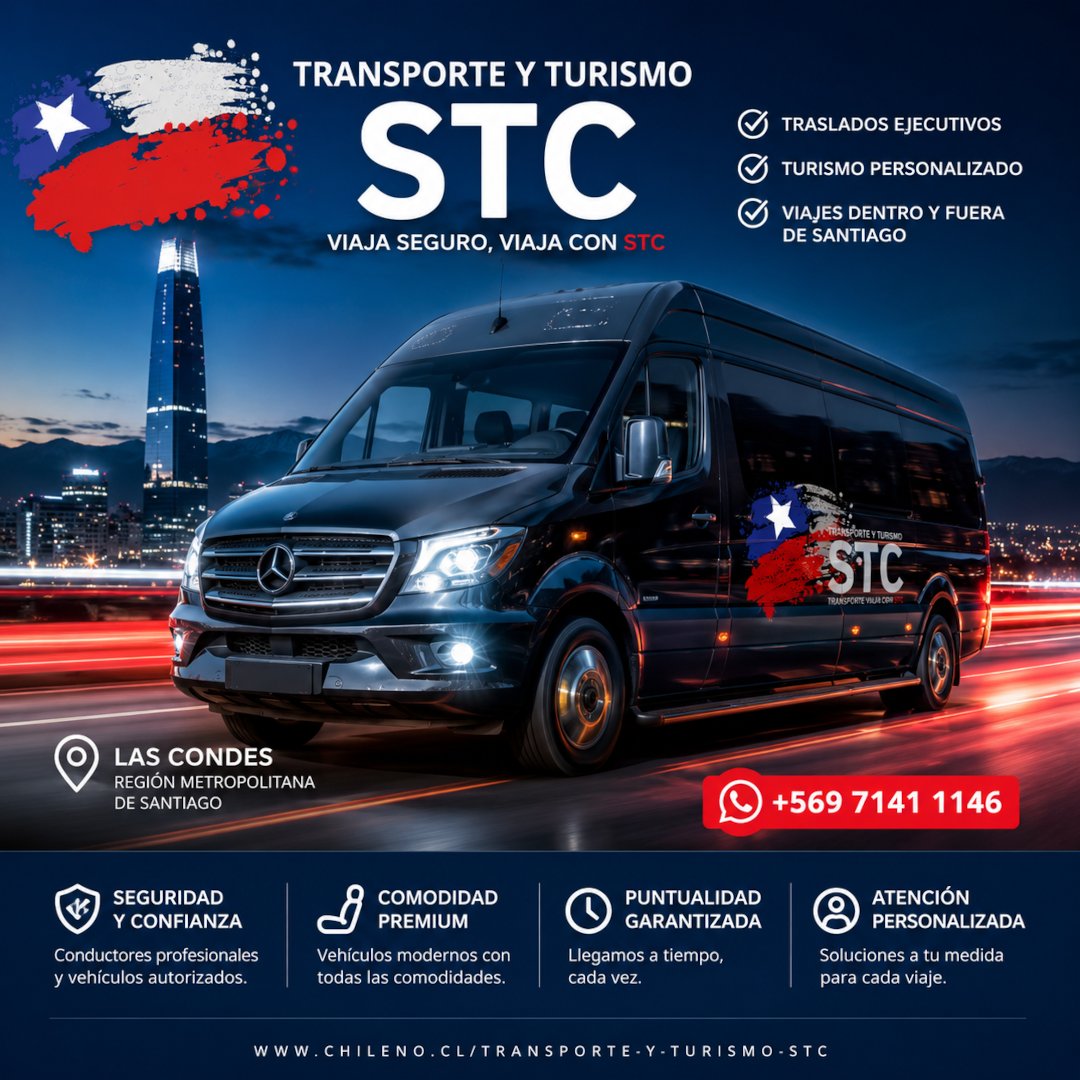 ChilenoCL's tweet photo. Transporte y Turismo STC ofrece traslados privados, aeropuerto, empresas y turismo dentro y fuera de Santiago. Servicio 24/7, seriedad y puntualidad desde Las Condes.

https://t.co/I37BurzeMN

#TrasladosPrivados #TransferAeropuerto #Servicio24Horas https://t.co/RD0rpw07rE