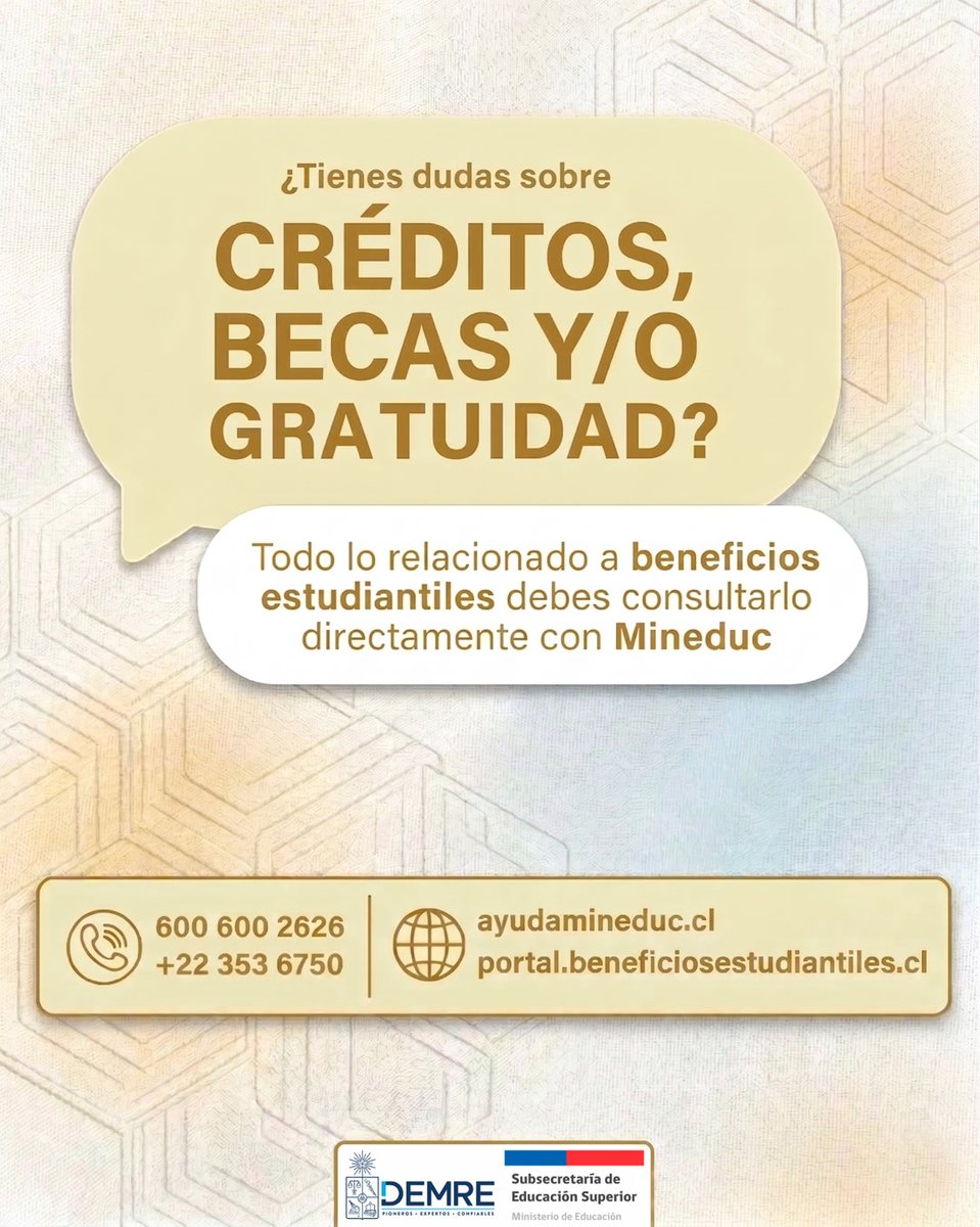 demre_uchile's tweet photo. 💡 ¡Recuerda!

🚫 El DEMRE no tiene relación con la asignación de beneficios estudiantiles 🚫 https://t.co/O1haVaQbKh