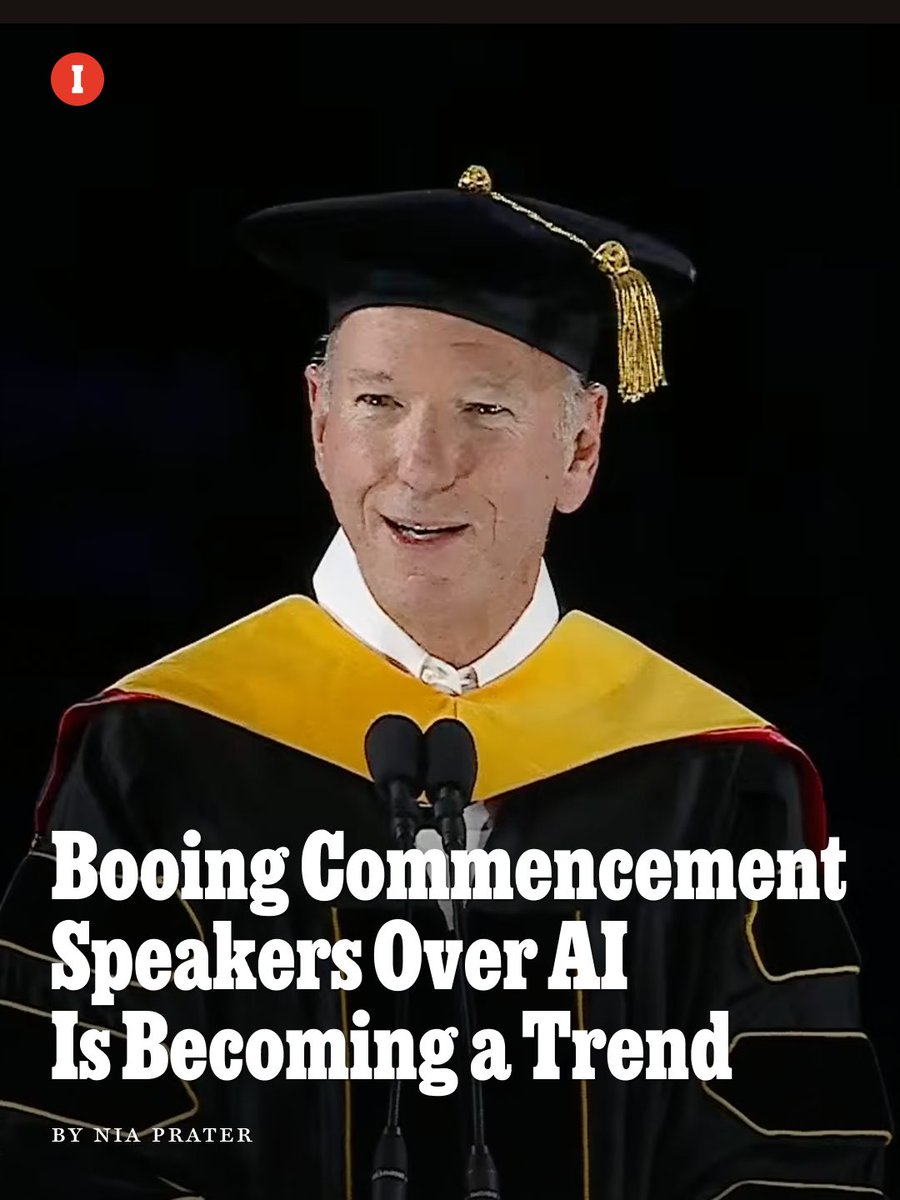 NYMag's tweet photo. Graduation season is in full swing, and students nationwide are sitting through commencement addresses that they will likely forget the moment they’re handed a diploma. But a few recent commencement speakers have provided memorable moments — just not in the way they would have wanted.

On Sunday, Eric Schmidt, the former CEO of Google, spoke at the University of Arizona’s graduation ceremony. In his speech, Schmidt said AI would touch every profession and every classroom. “I know what many of you are feeling about that. I can hear you,” Schmidt said to boos. 

Schmidt may not need cheering up, what with his tens of billions of dollars, but he could console himself with the fact that he is not the only recent graduation speaker who has caught flak over pro-AI remarks. 

Gloria Caulfield, a real estate executive, addressed students from the University of Central Florida in early May and told them that “the rise of artificial intelligence is the next Industrial Revolution.” Caulfield’s comments promptly sparked boos, which appeared to catch her off guard. “What happened?” she asked with nervous laughter. 

Scott Borchetta, the CEO and founder of record label Big Machine Records, spoke at the commencement for Middle Tennessee State University’s College of Media and Entertainment. In his speech, Borchetta said AI was a “tool and that we mustn’t be afraid of it” and pressed students to make use of it. As boos rained down from the crowd, Borchetta pushed back. “Deal with it,” he said. 

Read more about graduates’ strong reaction to AI: https://t.co/51ozGyAoU5
