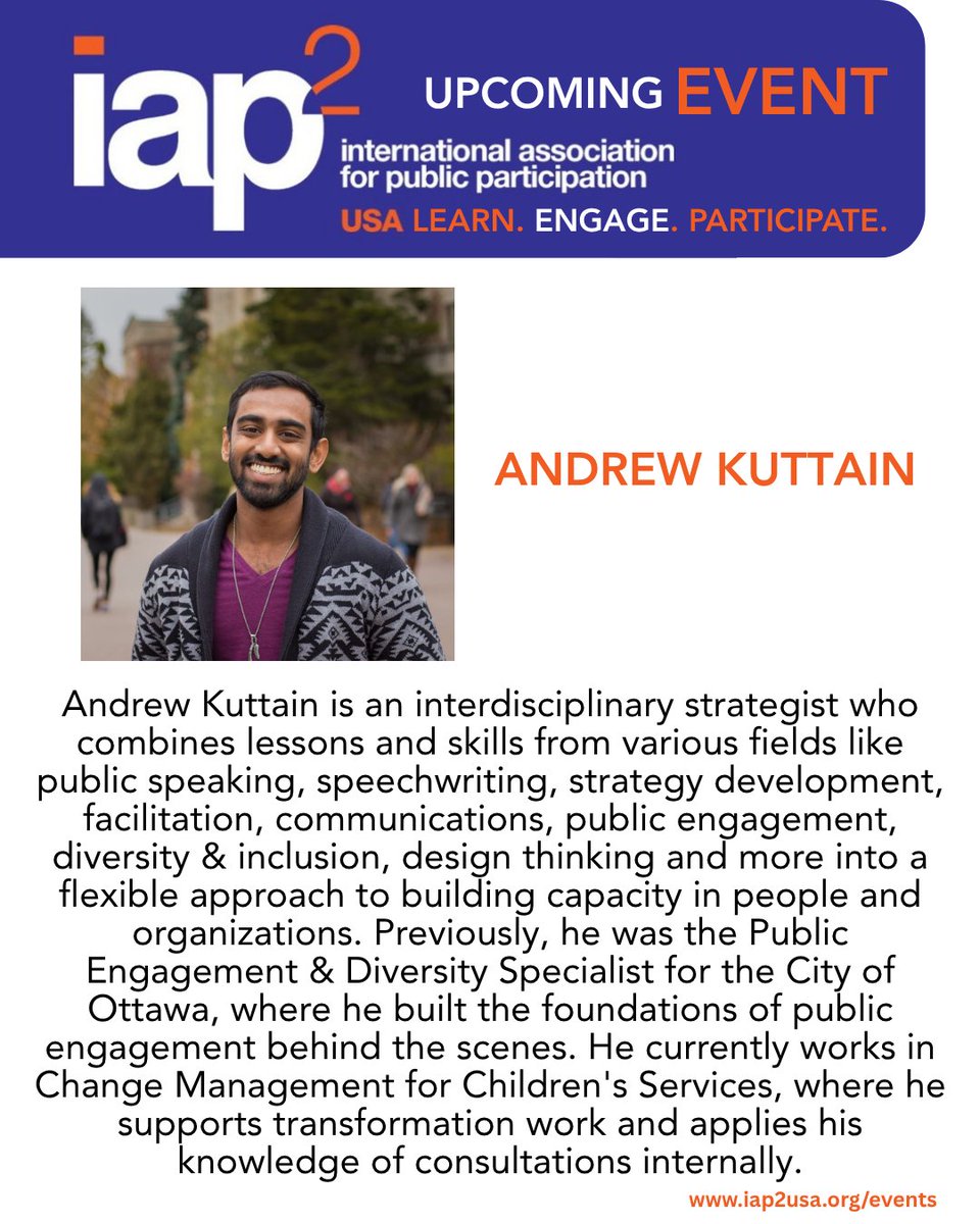 IAP2USA's tweet photo. Join us May 28 for Building a Public Engagement Flywheel and learn how to create systems that improve and sustain public engagement over time. Explore decentralized networks, continuous improvement, and automation in practice.

Register: https://t.co/27wcbG4eNa https://t.co/vP4rtslqQO