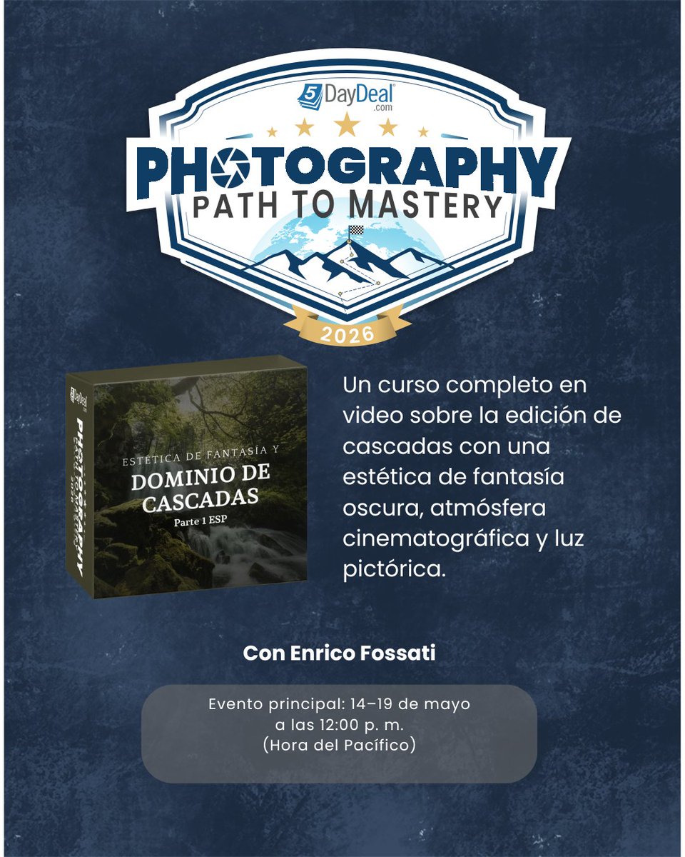 5DayDeal's tweet photo. https://t.co/KOrm837crd También en español 🌊📸

Estética de Fantasía y Dominio de Cascadas – Parte 1 ESP ya está en Photography Path To Mastery.
Aprende a crear imágenes de cascadas con estilo creativo y fantástico.

Termina el 19 de mayo al mediodía PT. https://t.co/xsaj0WA7d8