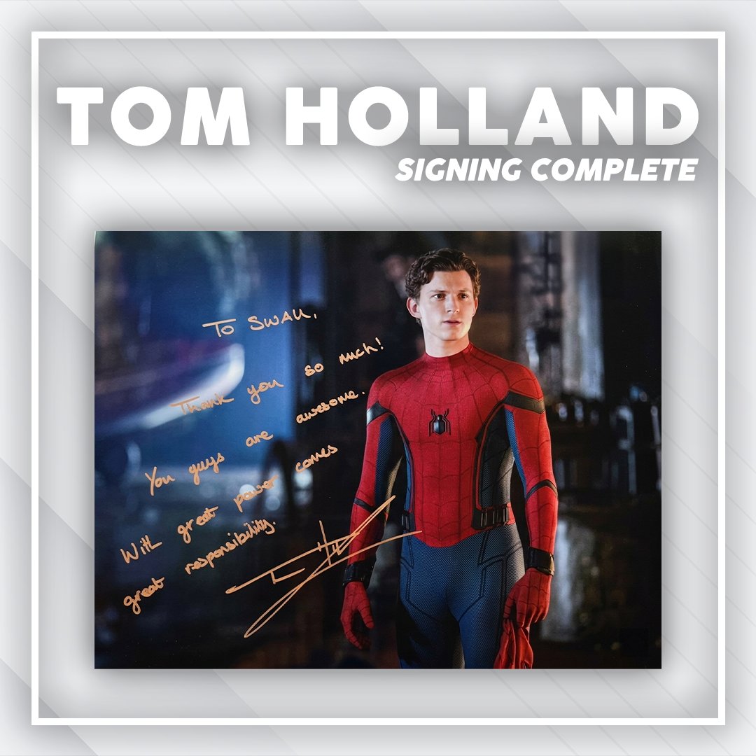 swau_official's tweet photo. We are thrilled to announce that our exclusive signing with Tom Holland is now complete!

Items have already started shipping back to customers, and should be completed over the next 4-6 weeks. As with all of our signings, once your item is shipped, you'll receive an email with your tracking number.

Thank you to everyone who participated in this signing!