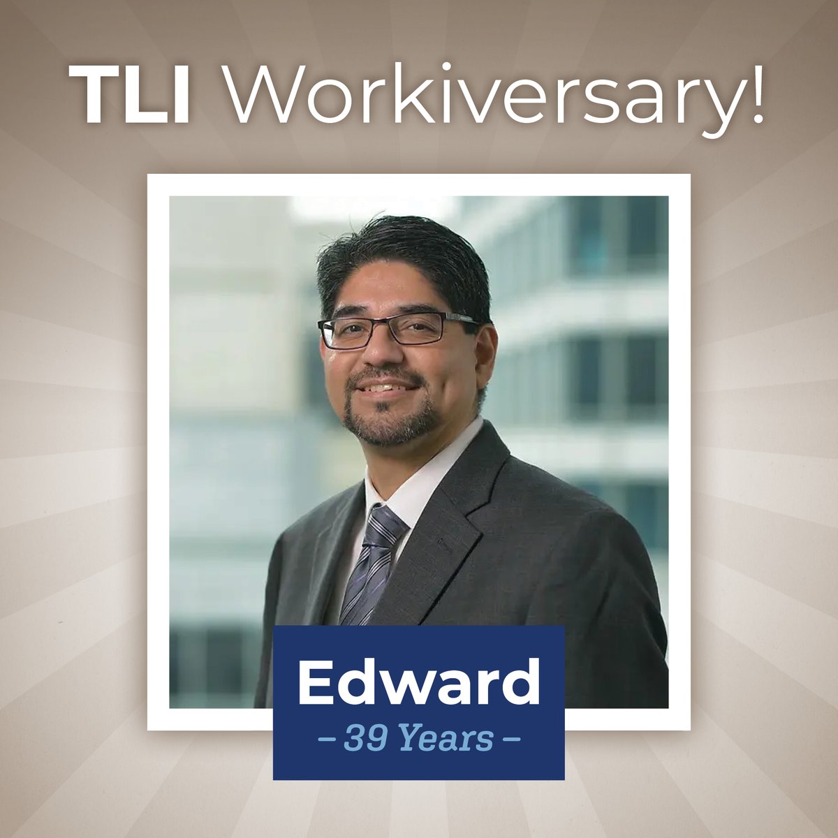 TLIE_'s tweet photo. We hope you will join us in celebrating Edward Solis's 39th anniversary with TLI! 

This milestone is incredible by itself, but Edward's steadfast dedication to our membership, his devotion to the TLI team, and commitment to service are beyond amazing. 

While we at TLI are proud of the products we offer and the benefits we provide, it is the spirit and hard work of people like Edward that truly make our company special. His legacy of caring resonates profoundly through our culture.

Congratulations Edward! We couldn't do it without you.