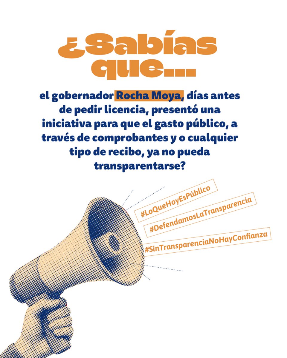 IniSinaloa's tweet photo. 🚨¿Qué pasa cuando ya no podemos revisar cómo se gasta el dinero público?
La #LeyRocha en materia de transparencia propone eliminar obligaciones clave de transparencia sobre comprobantes y documentación del gasto público.
La transparencia no es opcional.
#TransparenciaSinOpacidad https://t.co/i06vZPGJjs