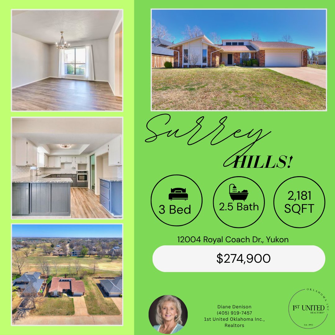 DDenisonRealtor's tweet photo. 12004 Royal Coach Dr., Yukon | $274,900
3 Bed | 2.5 Bath | 2,181 Sq Ft | Surrey Hills Golf Course — near hole 17
Outdoor space built for an Oklahoma summer. 
This is the summer home. Come see it.
Diane Denison | (405) 919-7457 | 1st United Oklahoma Inc. https://t.co/JGhy5AKi4Q