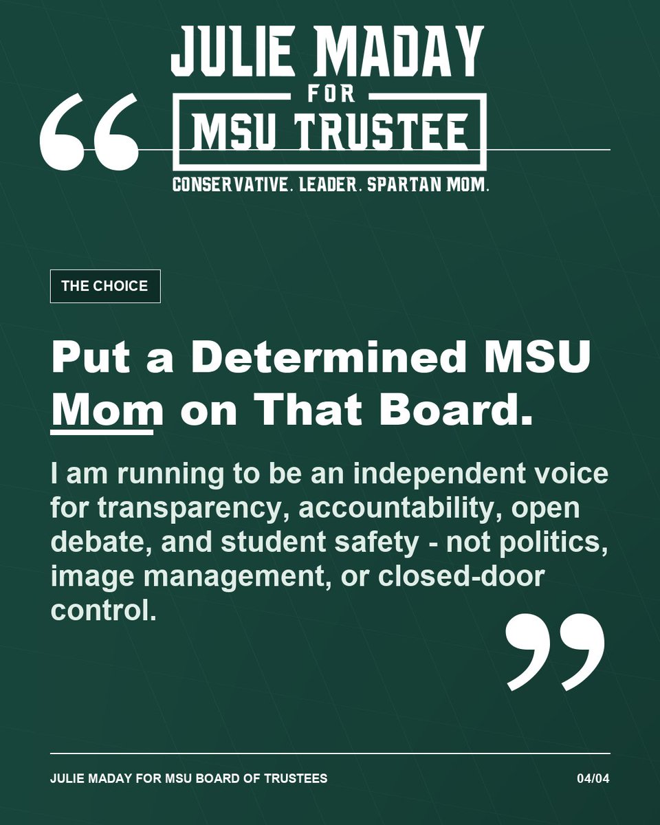 JulieMaday4MSU's tweet photo. Click on the link to see my statement on the ridiculous actions by the BOT last night.  Please share this FAR AND WIDE!    https://t.co/Tmi7hN49RD https://t.co/InweZwNDyD